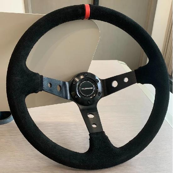 TIYPEOR 350mm Suede Steering Wheel Black Deep 90mm Steering Wheel