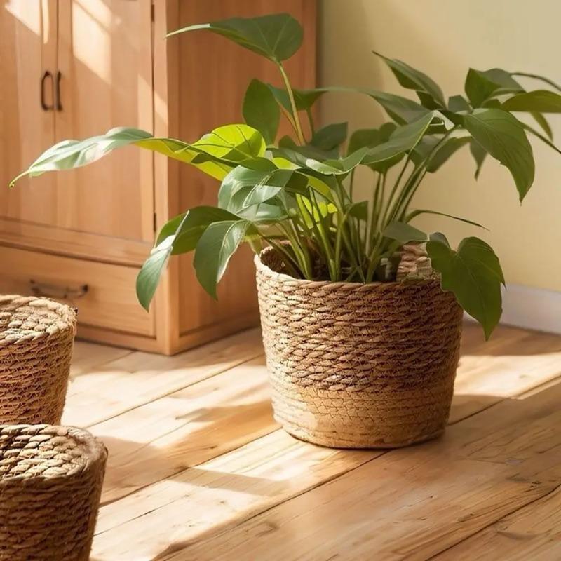 3Pcs Rattan Straw Woven Flower Pot Basket S/M/L Planter Baskets for Garden Terrace Balcony Home Furniture Decor
