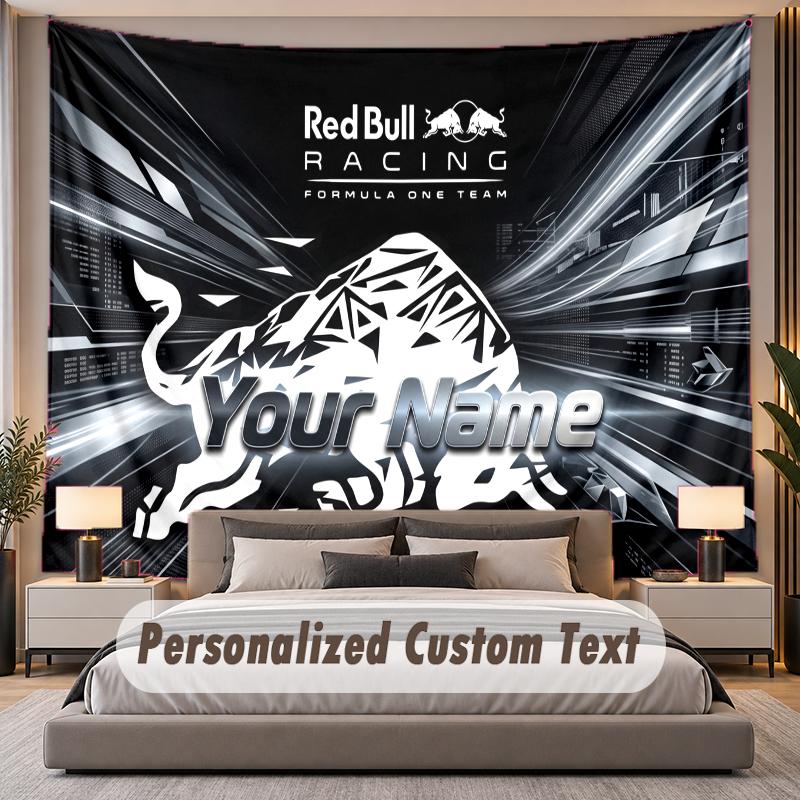 Custom Name Text Tapestry Red Bull Racing Personalized Polyester Wall Tapestry For Bedroom And Room