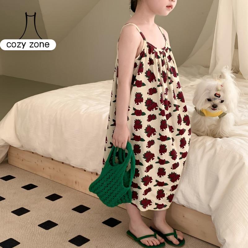 

Детское платье. Летнее длинное платье без рукавов в корейском стиле для девочек с бретельками. Розово-белое платье с полным принтом.