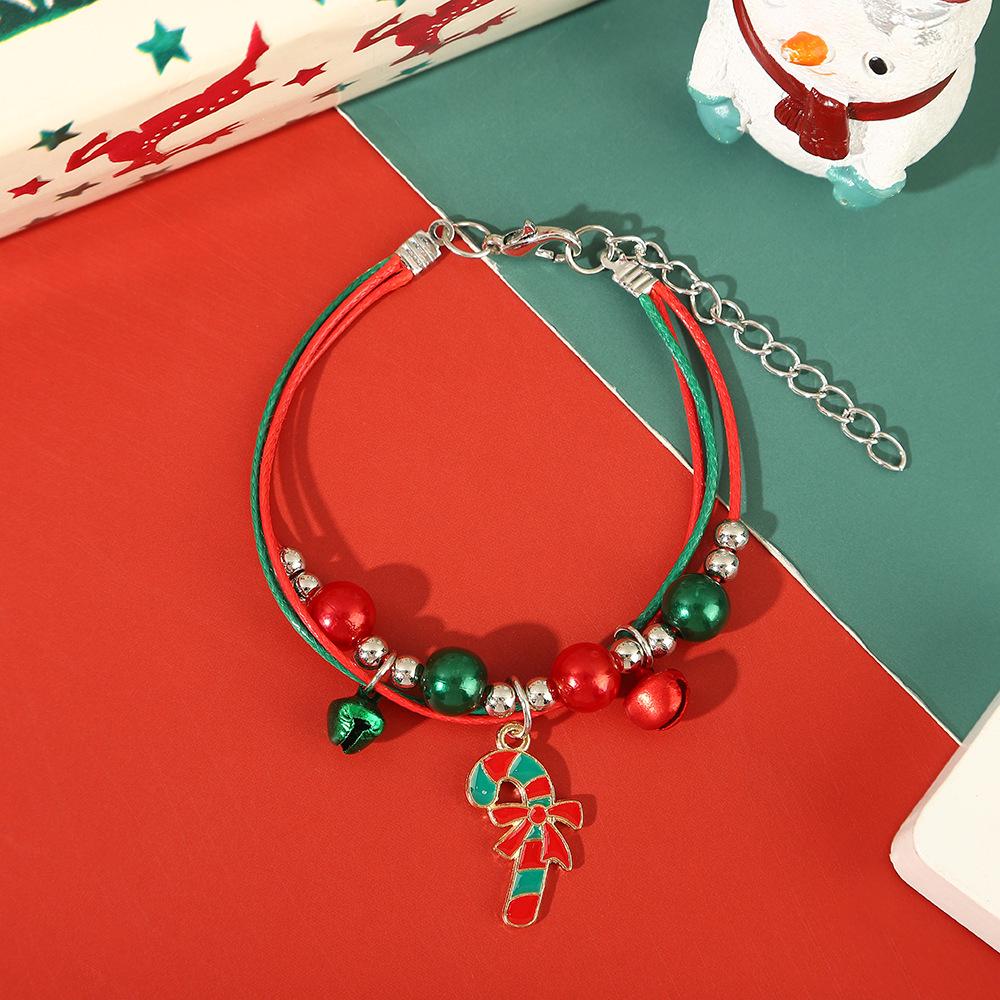 Hand-Woven Christmas Reindeer & Santa Claus Adjustable Bracelet with Snowflake & Bell Charms
