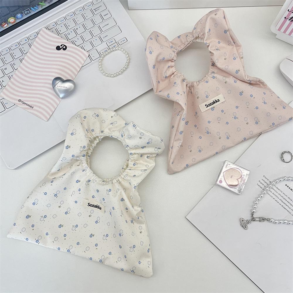 Girl pleated commuter wrist bag small fresh woman hand carry canvas shopping bag handbag