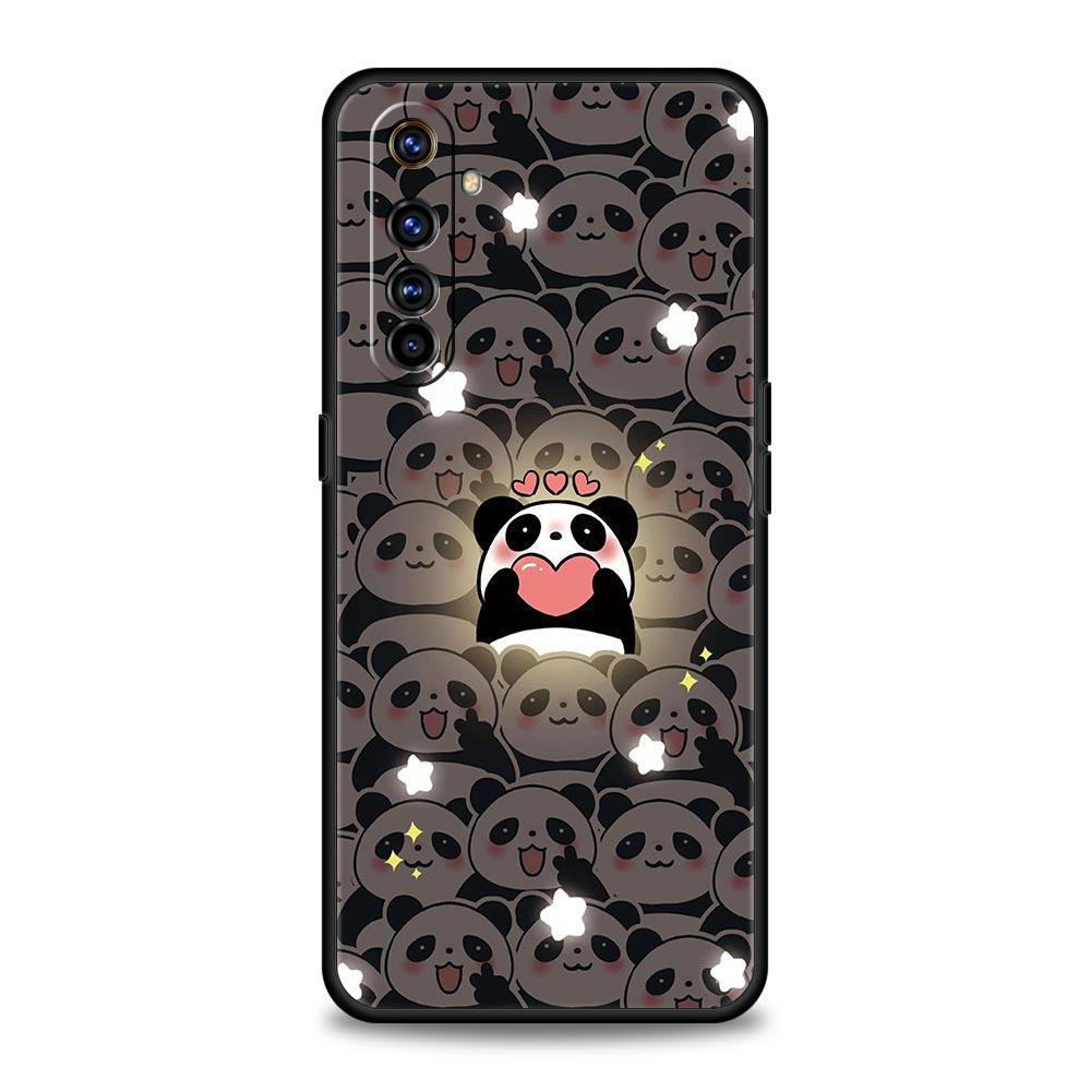 Phone Case For Realme 12 11 10 9 8 5G 7 6 GT5 GT3 GT2 Pro Plus C21 C11 C25 C35 GT Neo 2 3 3T 5 Cover Cute Panda Climbing Bamboo