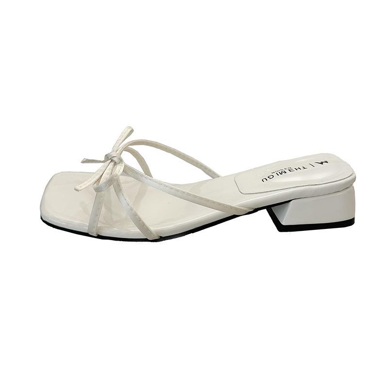 Low-heeled Bow Slippers Women's Summer Wear New with Skirt Temperament Sandals Open-toe Sandals
