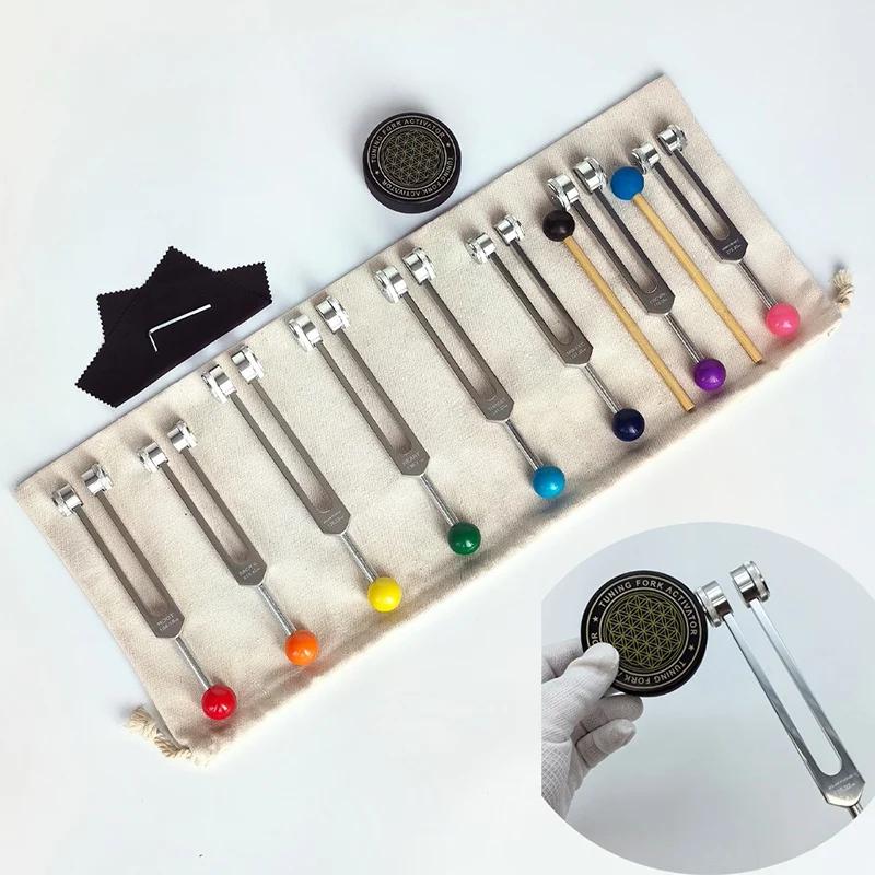 Colorful 8 Tuning Fork Set Healing Yoga Relaxation Musical Instrument Therapeutic Diapason Yoga Meditation Set Tuning Fork