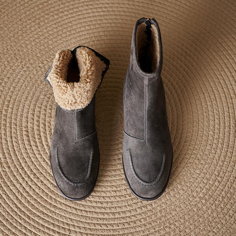 Fashion 2025 NEW Autumn Women Boots Sheep Suede Leather Women Shoes Round Toe Low Heel Shoes Slip-on Chelsea Boots Zipper Short Boots
