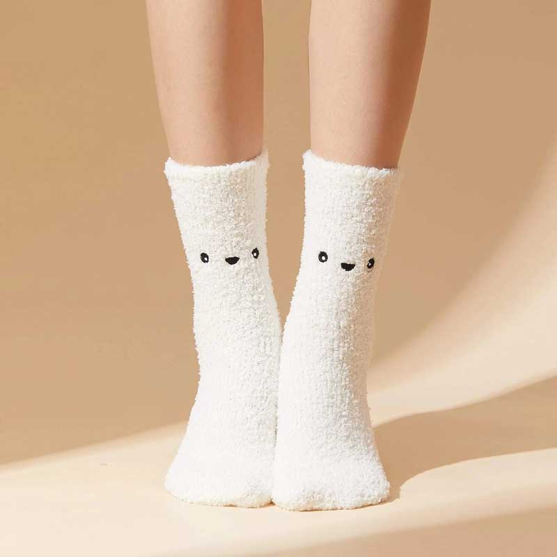 Ženy Tlusté Teplé Ponožky Zimní Anime Roztomilé Vtipné Ponožky Domů Bílý Prink Nadýchané ponožky Nový rok Vánoční dárek Neformální