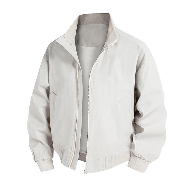 Versatile Coat Minimalist Jacket Men's Loose Spring and Autumn Solid Color Stand-up Collar Casual Men's Jacket Men Breathable Work Casual Jacket