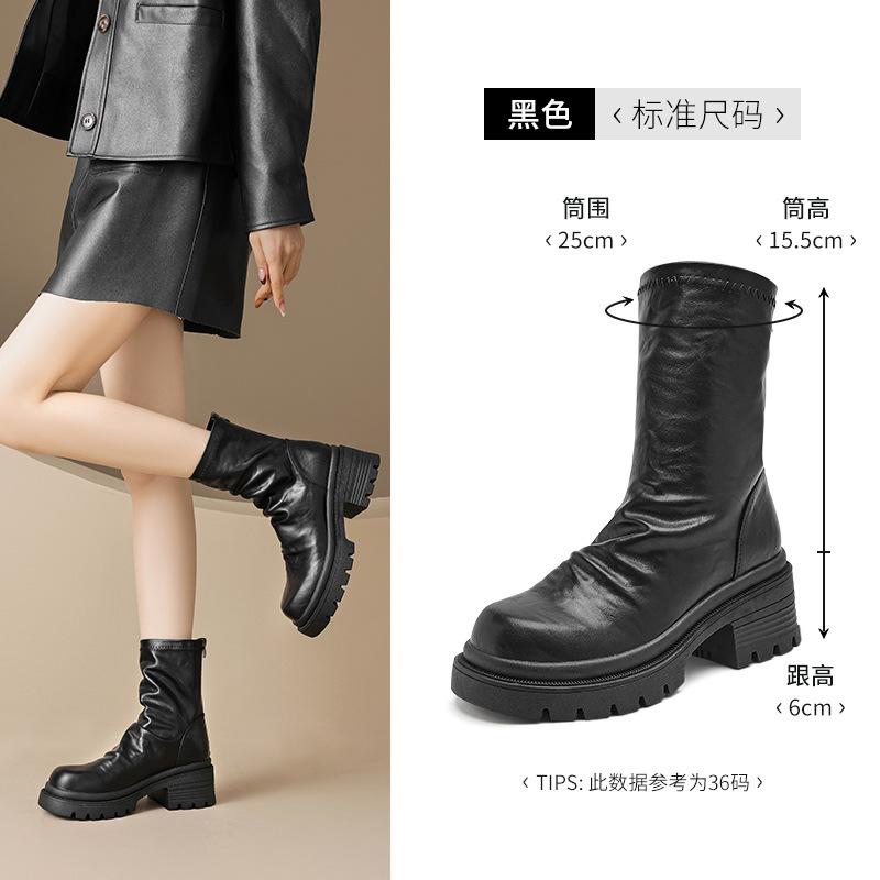 Black Martin boots new autumn and winter retro British platform short boots casual thin boots 35