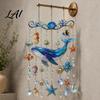 Balcony Hanging Decor Ocean-Themed Wind Chime Decoration Animal Sun Catcher with Faux Crystal Drops Tropical Fish Garden Decoration Stained