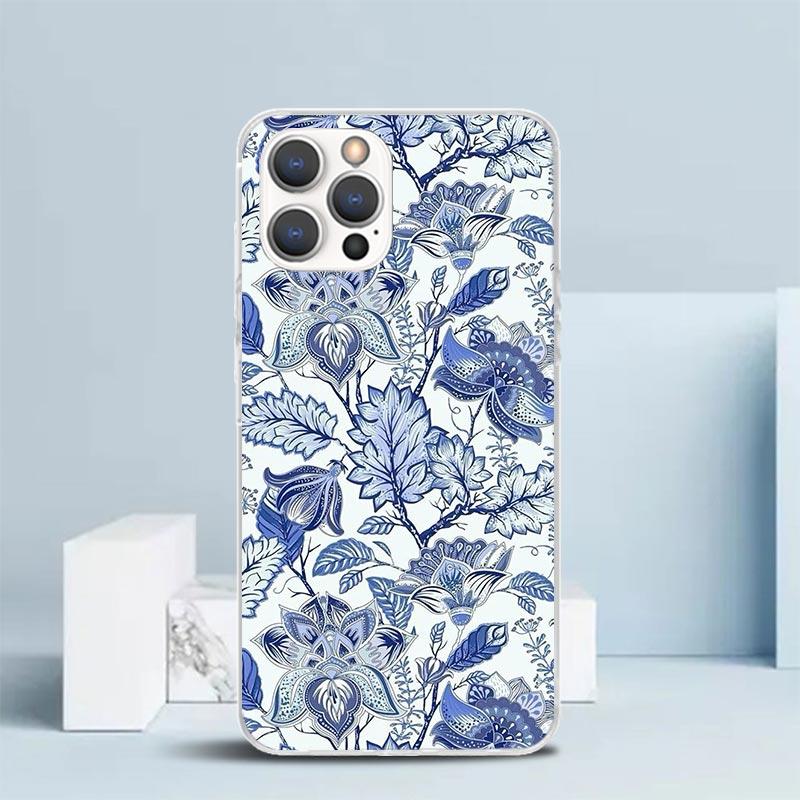 Blue And White Porcelain Soft Cover for iPhone 16 17 Air 15 14 Pro Max 16E Phone Case 13 Mini 12 11 7 SE 8 Print Pattern Fit Cas