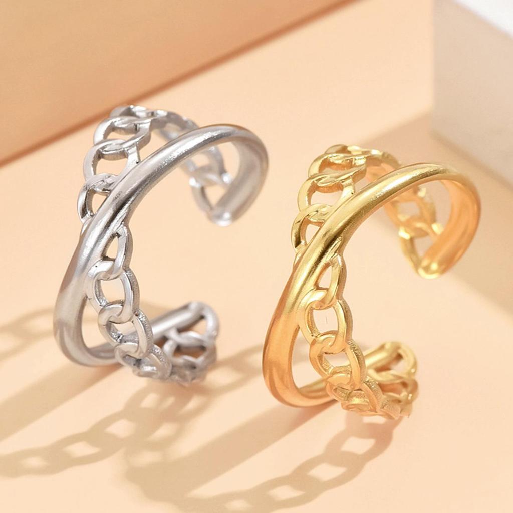 Adjustable Stainless Steel Open Ring - European & American Style Versatile Women's Fashion Jewelry