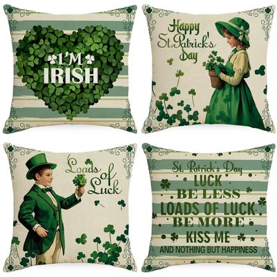 St. Patrick's Day Push Pillow Case Linen Green Lucky Push Pillow Case Sofa Pillow Case