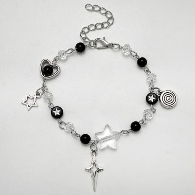 Women Bracelet Punk Style Hollow Star Beads Decor Guitar Pendant Friends Bracelet Adjustable Extended Chain Bracelet