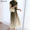 Fashion Solid Summer Dress For Women Pleated Long Dress Female Party Dresses Lace Up Short Sleeve Ladies Dress Clothes 15337