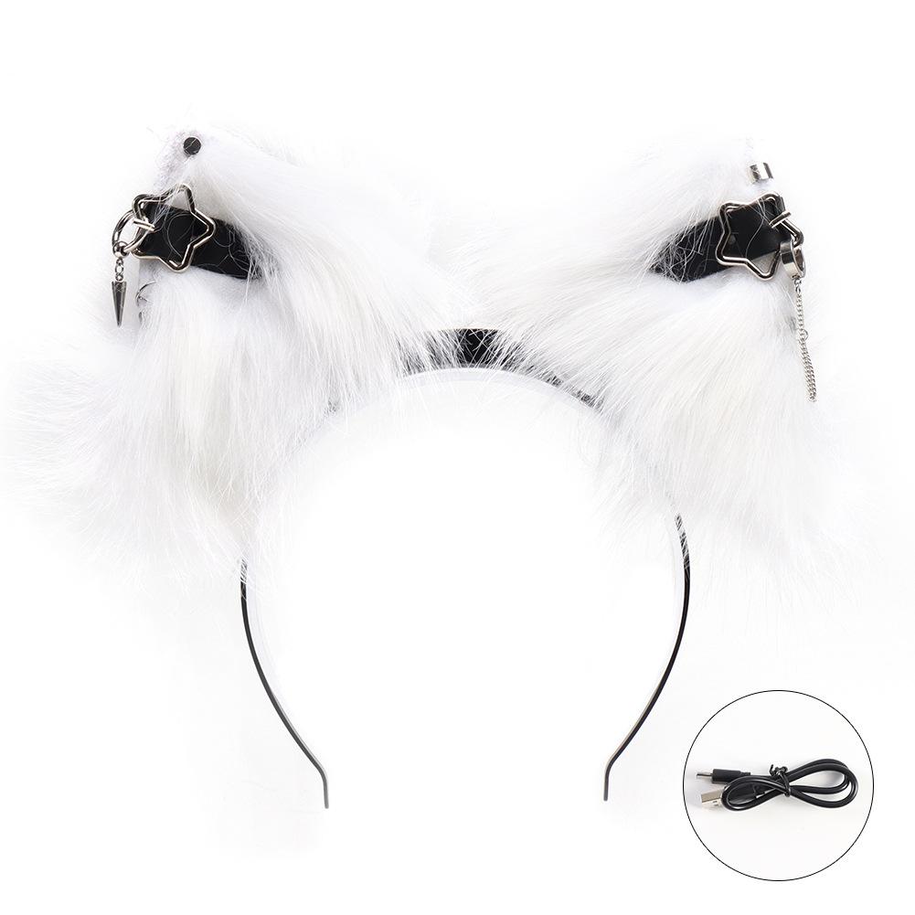 Plush Electric Animal Ear Headband Rechargeable Detachable Fox Ear Lolita Comic Show Prop Cat Ear Cosplay Accessories Halloween