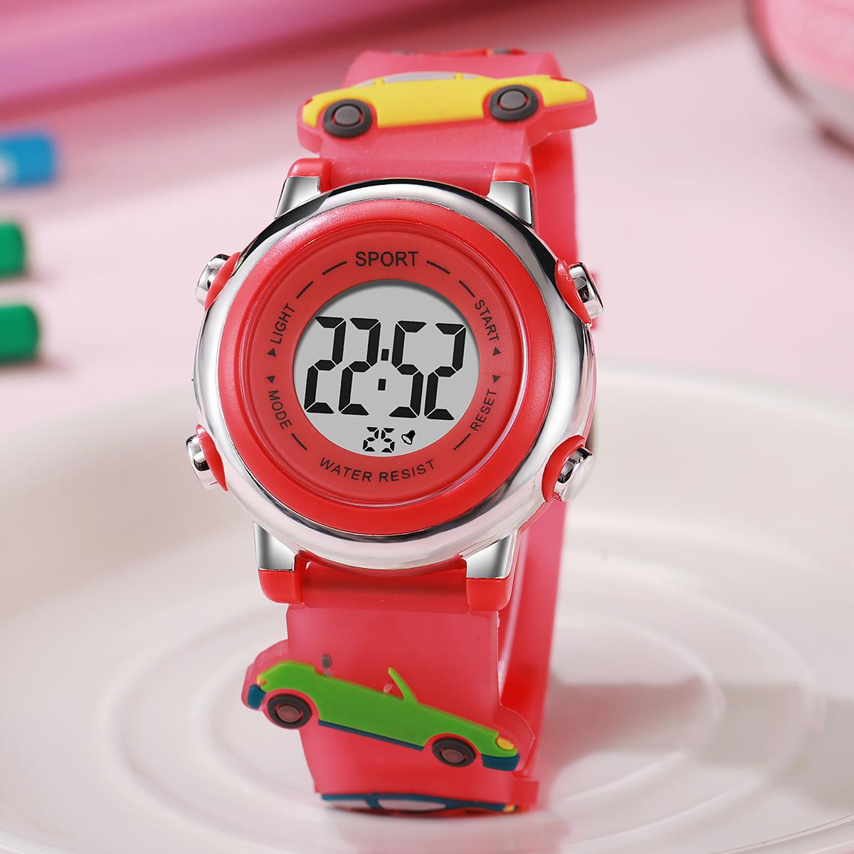 

Мультяшные креативные наклейки на маленькие машинки, 3D-наклейка, силиконовый ремешок, электронные часы для студентов в летний сезон выпускных красный