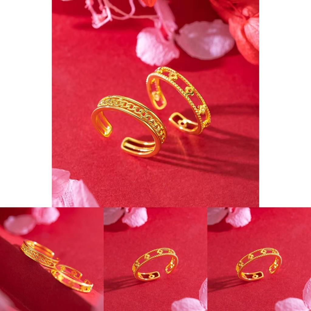 Gorgeous Brass Gold Plated Open Ring Featuring Four Leaf Clover Interlocking Design For Women