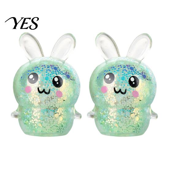 Rabbit Stress Toy 2Pcs Glitter Relief Toy, Stretchy Clear Bunny Squeeze TPR Ball Animal Shape Fidget Party Favors for Kids Adults Lightweight Reducer