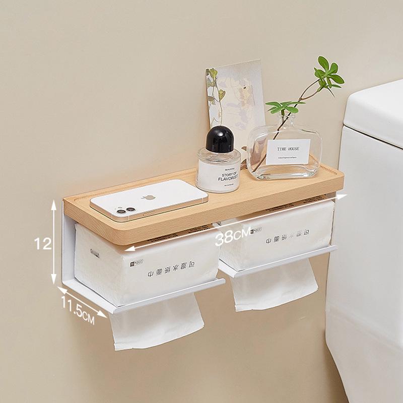 Black Walnut No-Drill Bathroom Tissue & Phone Holder