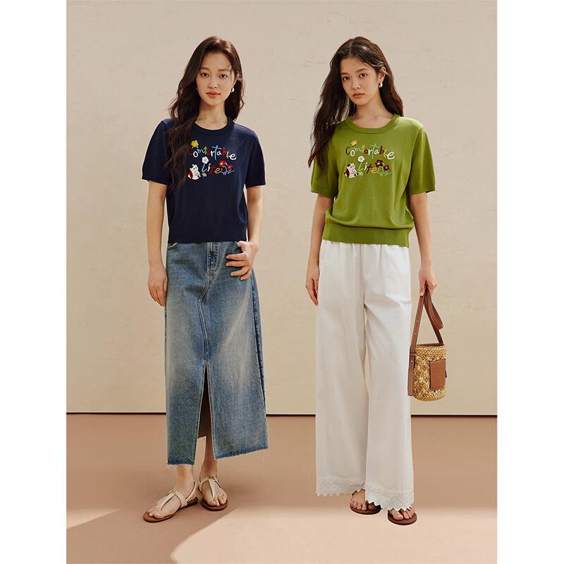 INMAN Summer Embroidered Knit Top