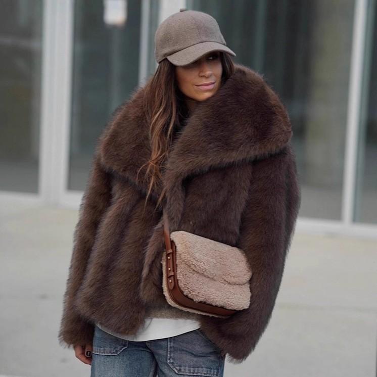 Autumn and winter new versatile imitation fur top fashionable large lapel fur coat women's fur coat