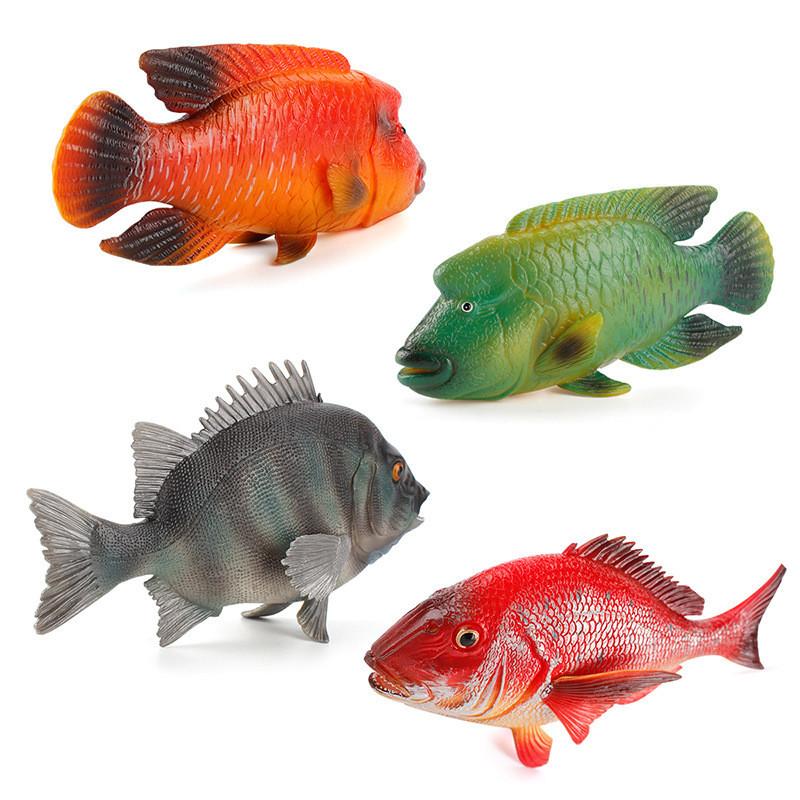 Conjunto de Modelos Realistas de Animais Marinhos Tropicais Apresentando Grupo de Peixes de Seda Vermelha e Decoração de Pargo