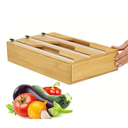 Reusable Wrap Cutter, Slide-in Wrap Case, Food Wrap Dispenser, Aluminum Foil Cutter with Kitchen Cutter and Label, Wrap Organizer, Plastic Wrap, Kitch