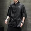 Ice Silk Short-sleeved Shirt Men's Chinese Style Thin Buckle Dragon Pattern Half-sleeved Large Size Loose Tang Suit Shirt Summer