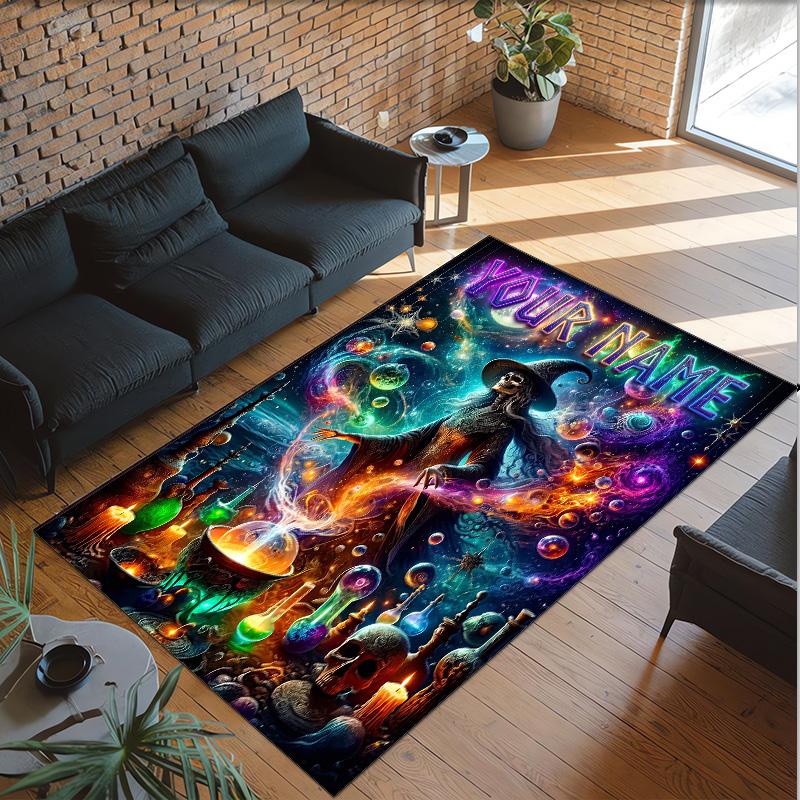 Witchcraft Theme Crystal Velvet Rug Personalized Custom Name Text Soft Floor Mat Home Decor