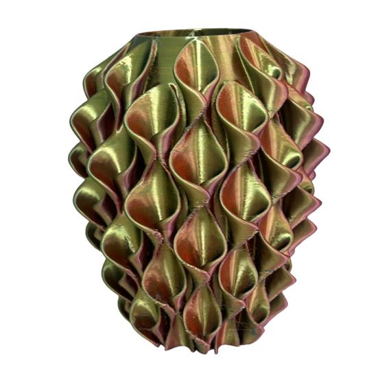 

3D Printed Red Gold Flower Vase Sculptural Wave Geometric Textured Decorative Ripple Vase Modern Boho Home Decor for Coffee Table Shelf Entryway