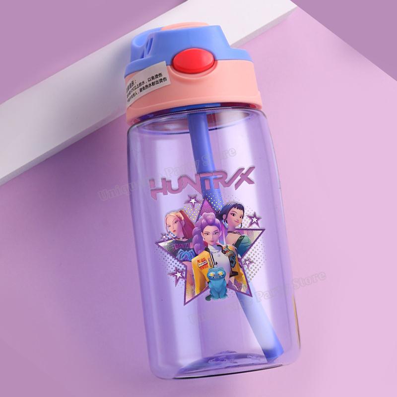 KPop Demon Hunters Kids Water Bottle Outdoors Sport Zoey Mira Rumi Girl Straw Cup Portable Plastics Drink Bottle Birthday Gift
