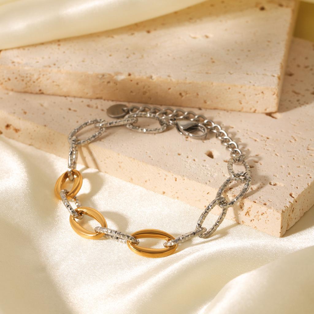 Gold and Silver Color-block O-Chain Bracelet for Women, Niche Design Hammered Titanium Steel Hand Jewelry