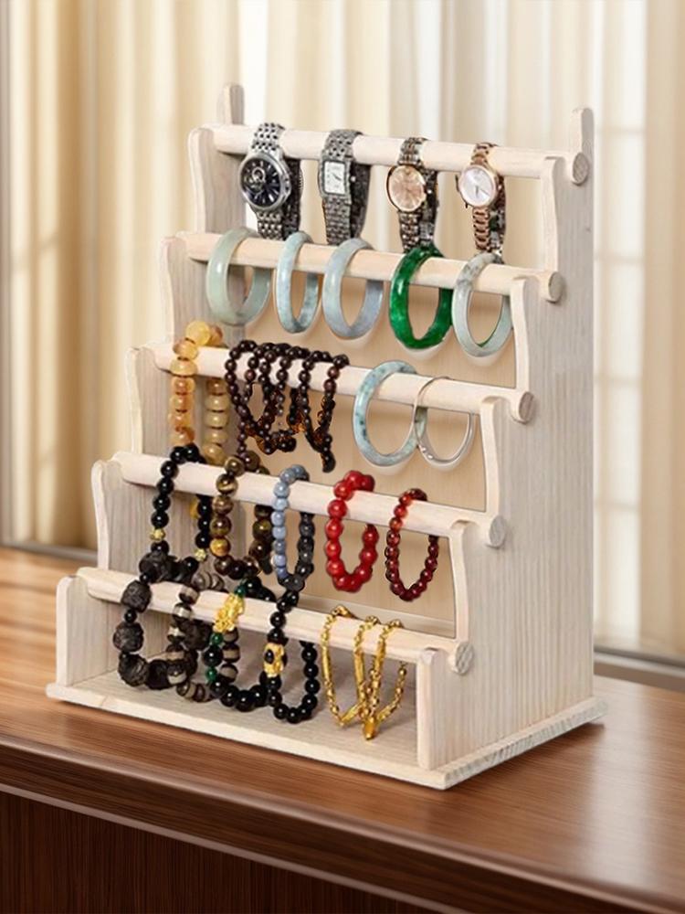 Wooden Bangle Storage Rack Multi Layer Bangle Scrunchie Organizer Multi-Function Jewelry Organizer for Watch Bracelet Scrunchie