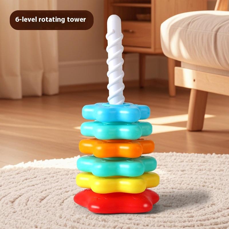 1 Set Montessori Rotating Rainbow Tower Baby Stacking Toys Children Develop Motor Skills Game Spinning Stacking Toy Gifts
