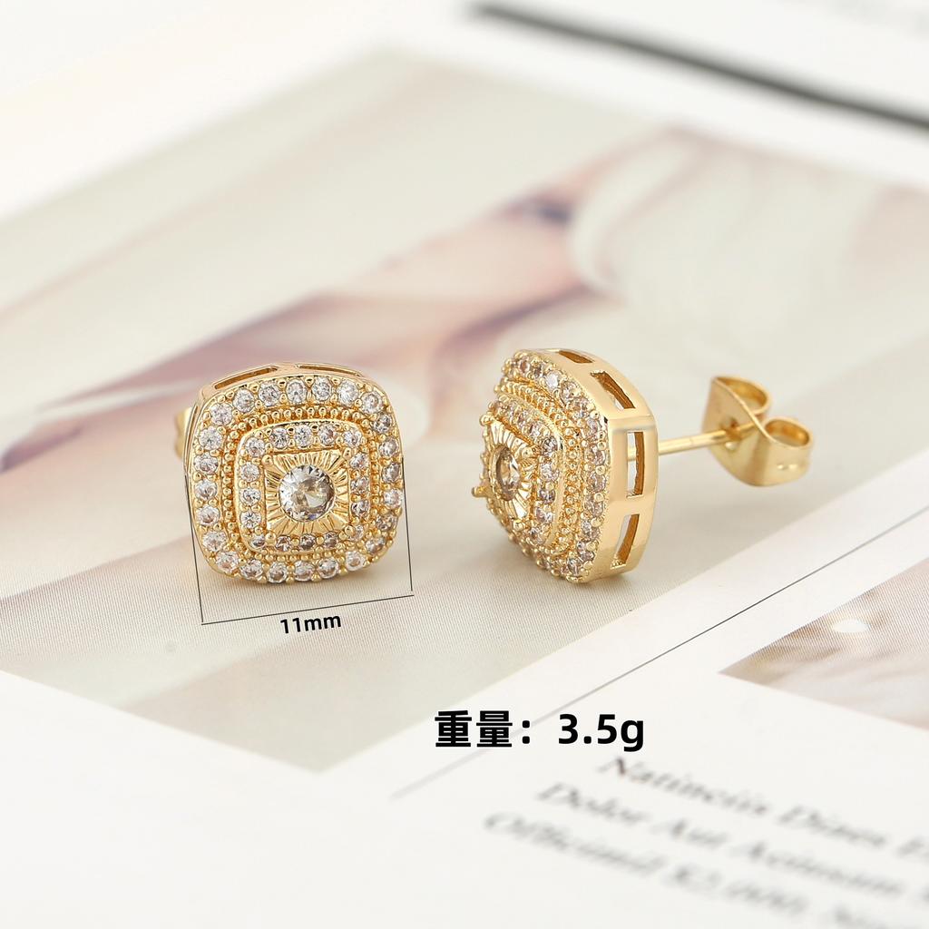 Orecchini a lobo quadrati in zircone bianco di lusso per donna Colore oro argento Piccoli orecchini a lobo Matrimonio Feste Capodanno Gioielli