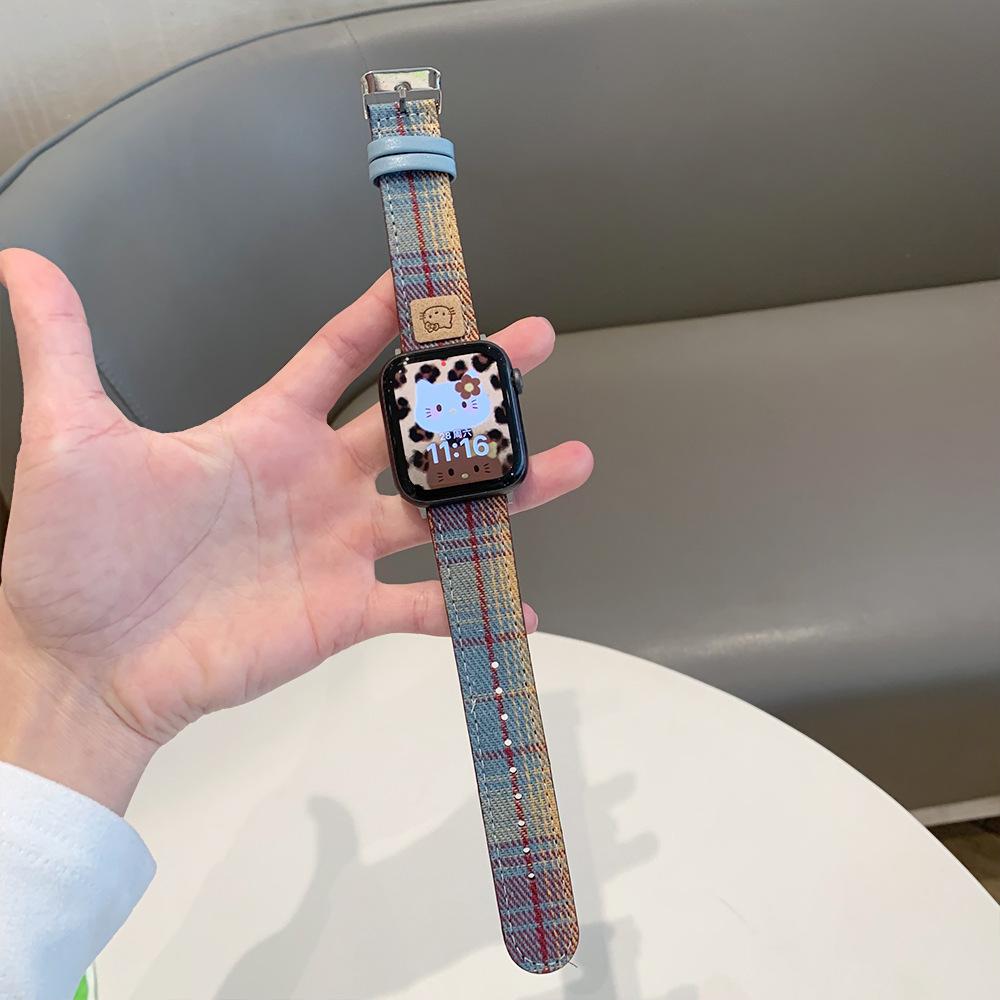 

Милый Китти Хелло Китти Клетчатый Ремешок Для Applewatch Apple Watch Iwatch109876Se 38/40/41/(10th generation 42mm) universal синий