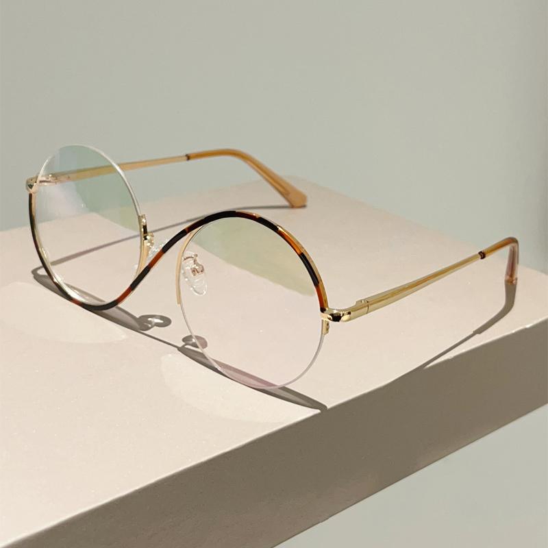 

KAMMPT Напівбезободкові Круглі Окуляри Жіночі Модні Оверсайз Блокуючі Синє Світло Оптичні Оправи Трендові Шикарні Дизайнерські Окуляри леопардовий