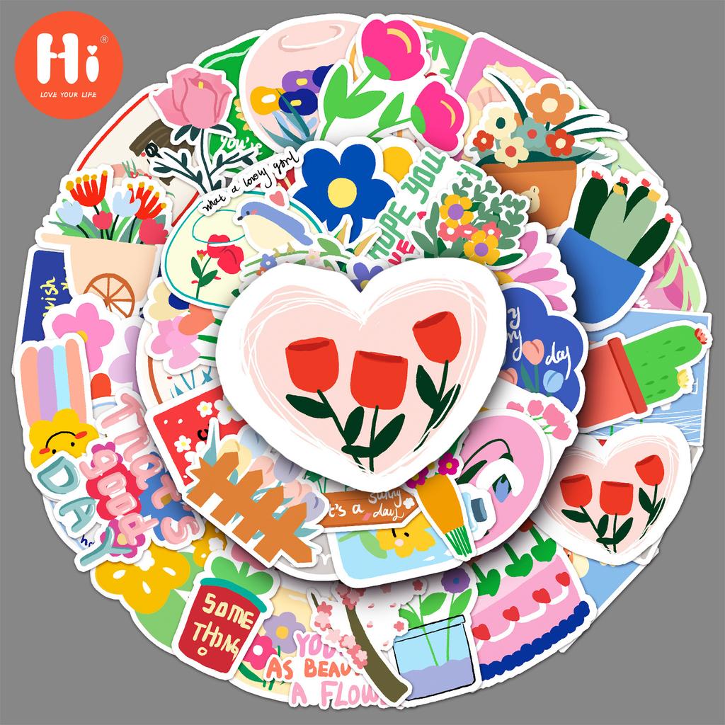 50 handgemalte Blumen-Graffiti-Cartoons, originelle kreative DIY-Handyhüllen von Guka, Kofferaufkleber, wasserfest