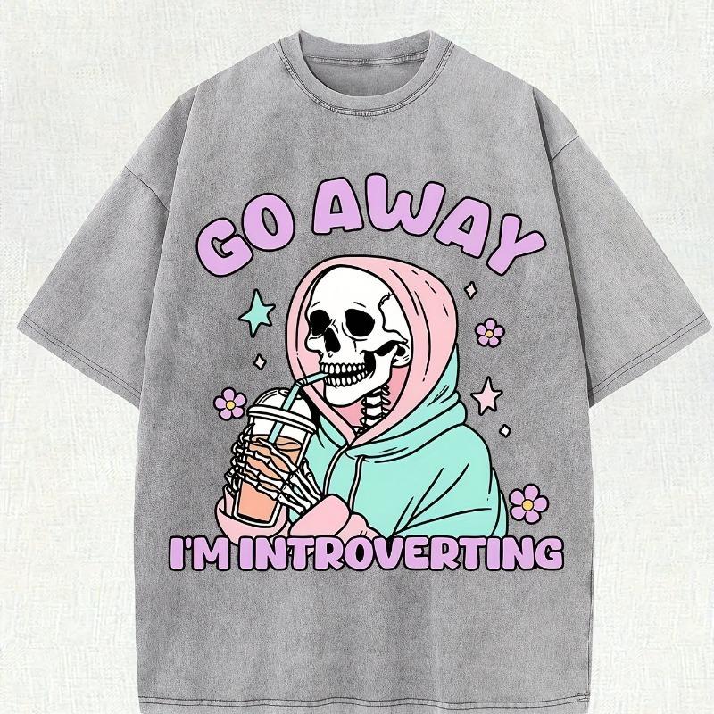

Men s Funny T-Shirt Go Away I m in a Social Panic - Heavy Washed Cotton Vintage Streetwear Shirt with Pink & Blue Suitable for Casual Daily Wear 5XL сірий