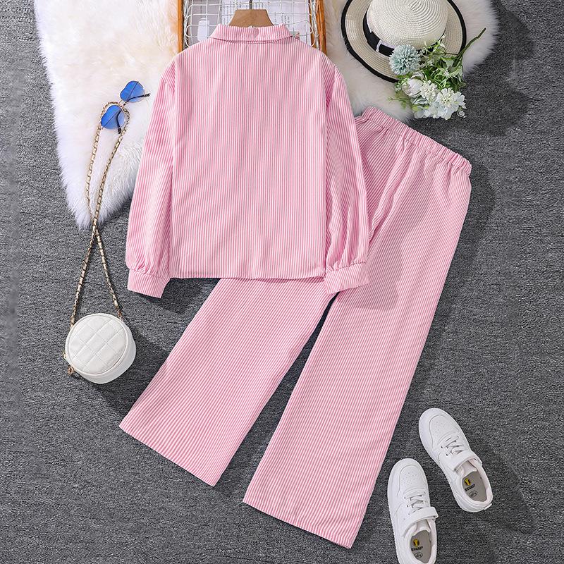 Toddler Teen Boys Girls Spring Striped Outfit Set Sizes 130-170cm