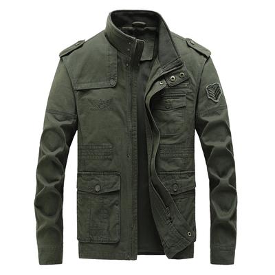 Men's Pure Cotton Washed Tooling Jacket, Large Size Casual Stand-up Collar Medium and Long Men's Jacket