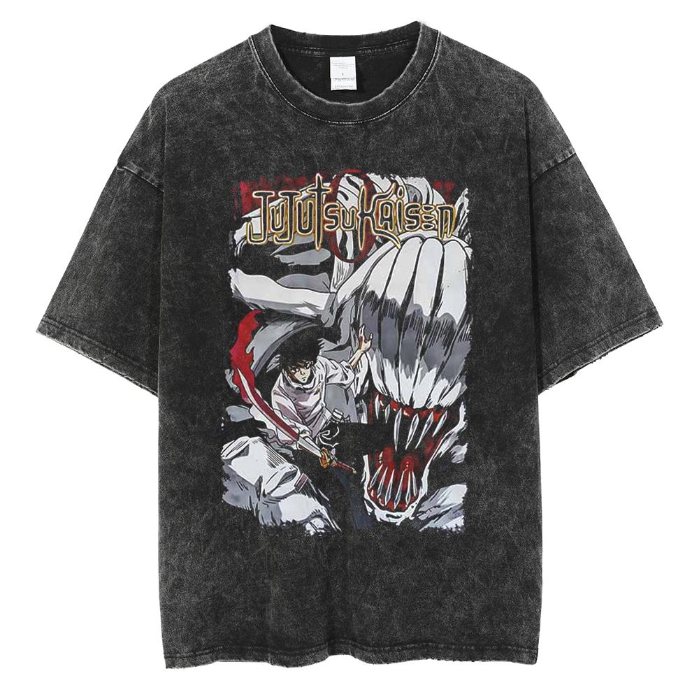 Anime Jujutsu Kaisen Itadori Yuji Ryomen Sukuna Graphic Washed T Shirt Men Vintage Cotton T-shirts Harajuku Male Casual TShirt