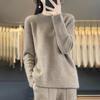 Women's 100% Pure Wool Thick Round Neck Sweater with Crochet Lace Knit and Half-High Neck