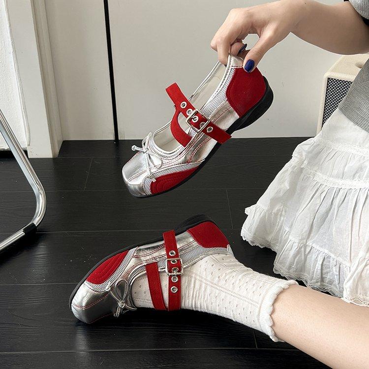 

Silver Platform Single Shoes Women s 2025 Vintage Mary Jane Versatile Leather Bow Ballet Flats Women 35