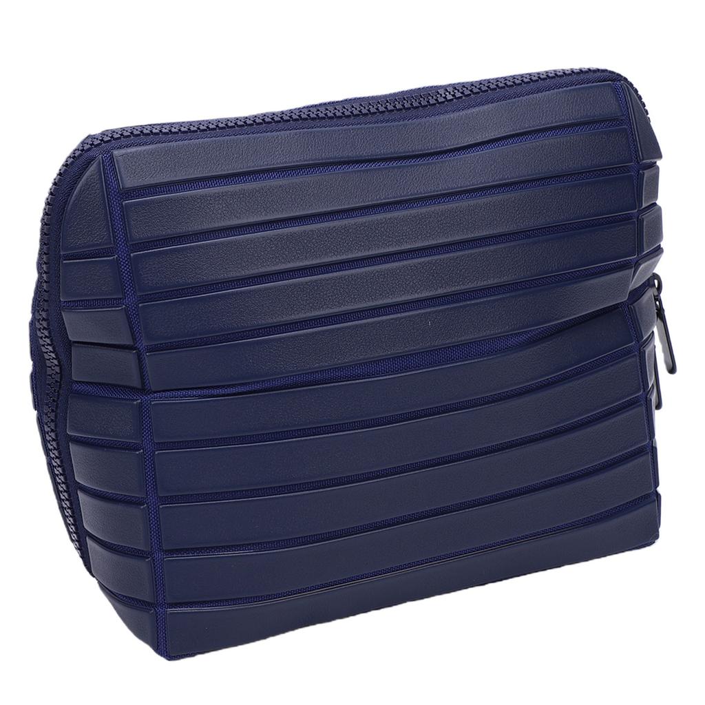 Makeup Bag Travel Cosmetic Organizer Large Capacity Toiletry Bag with 180 Degree Opening Navy Blue Striped