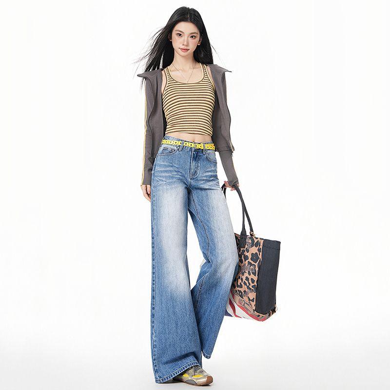 Early Spring Vintage High Waist Y2K Relaxed Drape Floor Flare Denim Pants For Women Casual Pants Oversize Denim Trousers