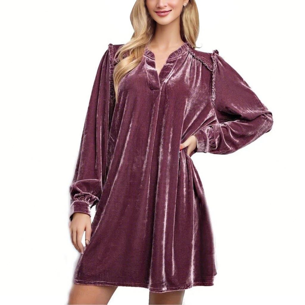 Women's Long Sleeved Solid Color Loose Straight Dress