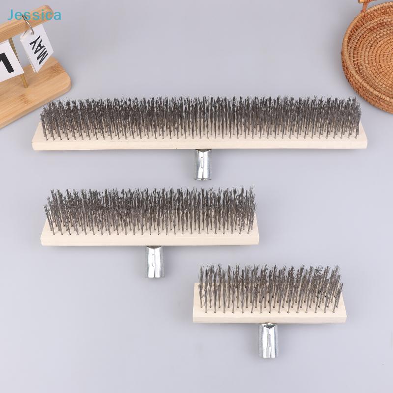 Ensemble de brosses métalliques en acier inoxydable | Brosses à récurer à manche en bois (3 tailles) pour Nettoyer les Grils, les Plans de Travail & les Surfaces