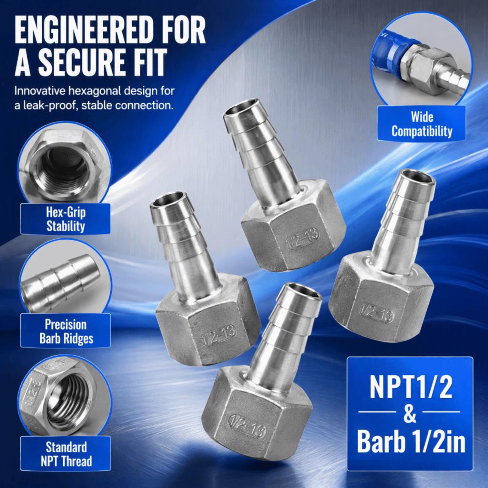4pcs Hexagonal Hose Barb Connector 13mm 1/2in NPT Threaded Adapter  Home Brew Fitting